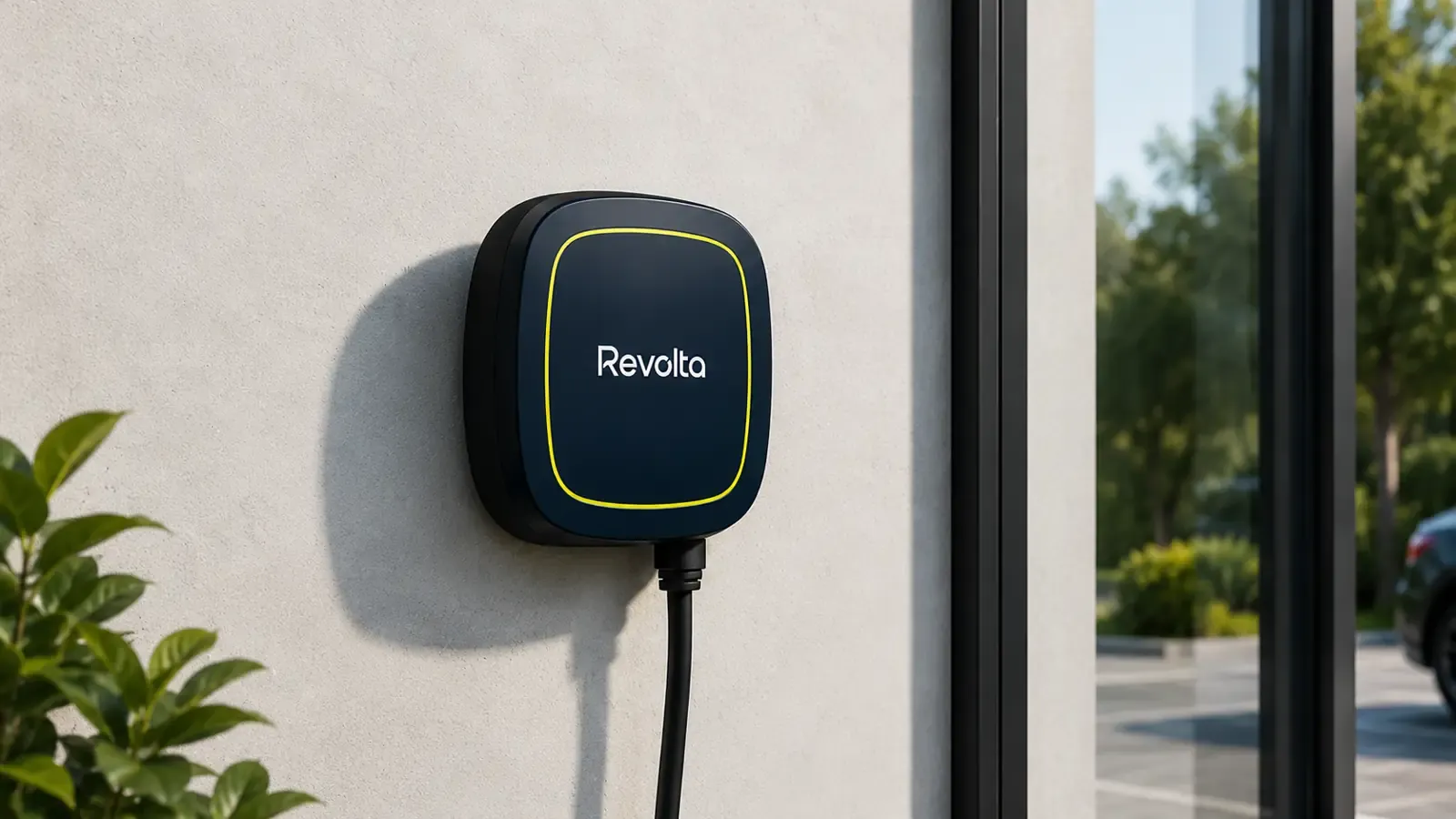 Wallbox compacto de recarga con acento lima